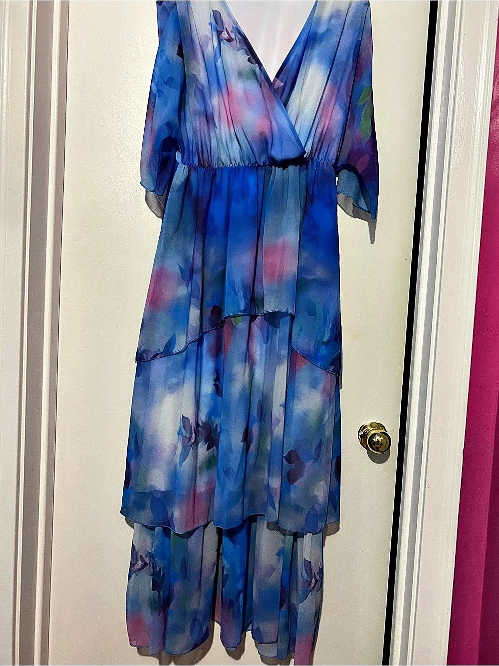 Women's Abstract Maxi Dress in Blue & Pink Like New